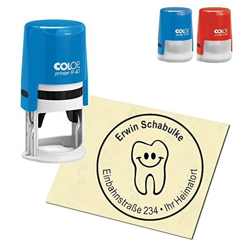 Stempel Adressstempel personalisiert - lachender Zahn - rund ∅ 40mm Automatikstempel als Firmenstempel Namensstempel Bürostempel