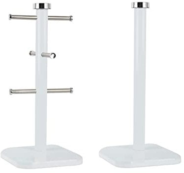 Royal Cuisine Set of Stainless Steel Coffee Tea Mug Tree and Kitchen Roll Holder Mug Hanger Stand Paper Towel Holder Tea Coffee Cup Holder with 6 Hooks Kitchen Towel Holders Mug Holder Kitchenware