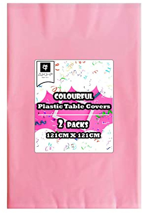AKH® Einfarbige Pastell-Tischdecken | 2 Stück | bunte Kunststoff-Tischdecke für Hochzeit, Babyparty, Geburtstagsparty, Ostern | hochwertige, langlebige Allzweck-Tischdecke | 121 cm x 121 cm (Rosa)