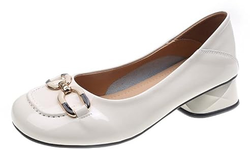 Womens Low Heels Casual Ballet Flats Shoes Comfy Ladies Round Close Toe Dolly Shoes Slip-On Ballerina Pumps Soft Elegant Court Shoes Size 2-6.5 UK (5.5,White)