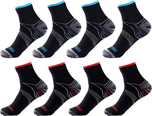 beusilay 8 Paar Kompressionssocken Wandersocken Laufsocken(8-15mmhg), Plantarfasziitis Fußgewölbeunterstützung,Sportsocken für Damen und Herren