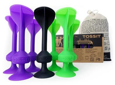 TOSSIT Spiel Saugnapf Darts, Indoor Outdoor Drinnen Draußen, Boccia, Petanque, Wurfspiel, Nachhaltig langlebig Silikon, Boden oder Wand, Starter Pack, Violett Grün