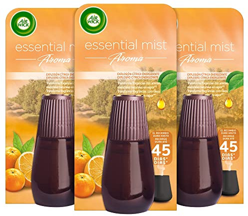 Air Wick Essential Mist - Pack de 3 Recambios de ambientador difusor, esencia para casa con aroma a Explosión Cítrica