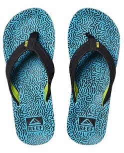 Reef Kids Ahi Unisex-Child Beach Flip Flop, Soft Cushion Footbed, Water Friendly, Blau/Koralle, 3 Big Kid