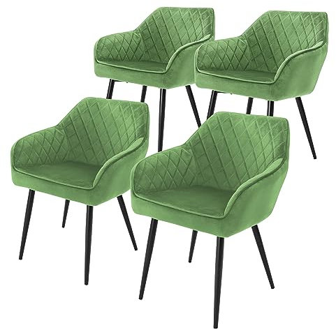 ML-Design 4er Set Esszimmerstühle mit Armlehne und Rückenlehne, Salbei, Küchenstuhl mit Samtbezug, Polsterstuhl mit Metallbeinen, Ergonomischer Stuhl für Esstisch, Esszimmerstuhl Wohnzimmerstuhl