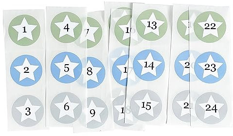Mimi und Anton 24 Adventskalender Zahlen Aufkleber | 24 Adventskalenderzahlen zum Aufkleben, Adventskalenderaufkleber in zauberhaften Farben grün, blau, grau Nordic Stil