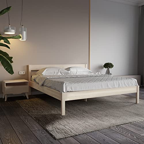 Hansales Holzbett 180x200cm Kaja Holzbett mit Lattenrost, Bettgestell mit Kopfteil, Doppelbett aus massivem FSC® Birkenholz, Bettrahmen belastbar bis 350kg mit klarem Öl beschichtet