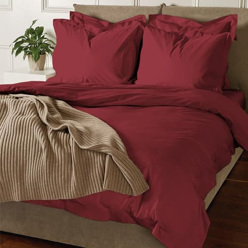 Pizuna Coton Luxueux Ensemble de Housses de Couette 240x220 cm 2 Personnes Rouge Rio, Tissu de Satin de Coton à 800 Fils au Pouce carré Housse de Couette Respirante avec Fermeture à Boutons