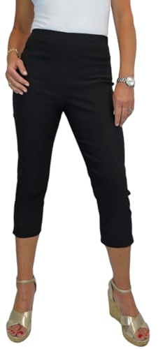 Paulo Due Women's Pull On Cropped Trousers with Elastic Waist Black (18)