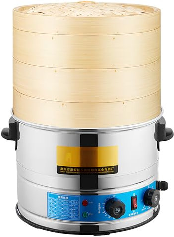 GUUFUFA Vaporiera elettrica per Alimenti Vaporiera per Verdure in Acciaio Inossidabile con vaporiera per Alimenti Cestelli per la Cottura a Vapore impilabili Timer da 60 Minuti Senza BPA 3000W,3 Tier
