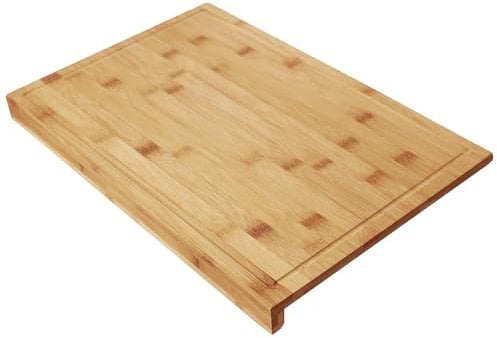 Acomoda Textil – Tabla de Cortar de Bambú para Cocina. Bandeja de Madera Resistente para Picar, Trocear y Servir. (Tabla con Soporte para Borde, 45x34x3,5 cm)