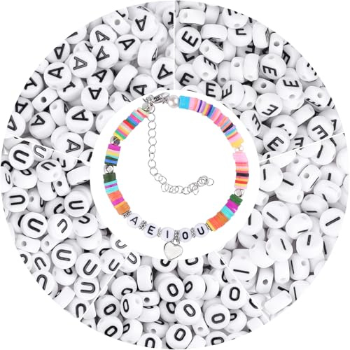 1500 Stück Vokale Buchstabenperlen, A E I O U Buchstaben Perlen für Armbänder, Rund Acryl Spacer Perlen für Armbänder Selber Machen, DIY Schmuck und Basteln