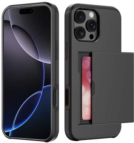 ACOCOBUY Coque pour iPhone 16 Pro Max Étui Portefeuille Fente pour Carte Crédit Cachée Coque avec Porte-Cartes Antichoc Housse Protection à Double Couche Étui Housse Arrière 6,1Pouces pour hommes Noir