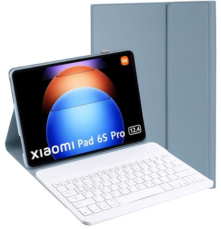 Jeloyutek Custodia per tastiera Xiaomi Pad 6s Pro 12,4, layout QWERTZ magnetico, tastiera rimovibile con custodia per Xiaomi Pad 6s Pro 12,4 pollici 2024, blu