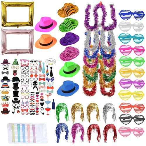 147 Stück Party Deko Fotobox Accessoires,Foto Booth Requisiten,Baby Party Dekoration,Mützen Perücken Party Zubehör für Hochzeit,Halloween,Weihnachten,Tischdeko Geburtstag,Karneval,Silvester Deko
