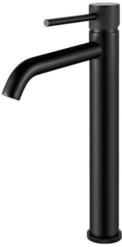 Mitigeur de Lavabo, Robinet Lavabo Haut Noir, Modern Robinetterie de Salle de Bain Monocommande, Rond Robinet Salle Bain avec Hauteur de Bec 290 MM