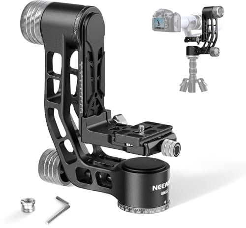 NEEWER GM102 Testa Gimbal per Treppiede Monopiede Teleobiettivi, Camera Tripod Head Panoramica a 360°, Regolazione a 3 Assi, Lega di Alluminio CNC Resistente, Sgancio Rapido Tipo Arca, Carico Max 15kg