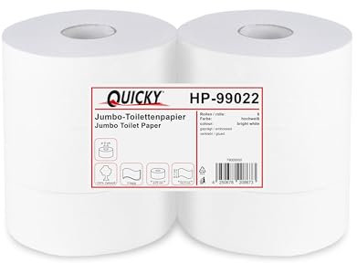Hypafol Jumbo-Toilettenpapier perforiert, 6 Rollen, 2-lagig Zellstoff weiß, 25 cm Durchmesser, 6 cm Kerndurchmesser Mikrogeprägt, für Sanitärbereiche (2-lagig)