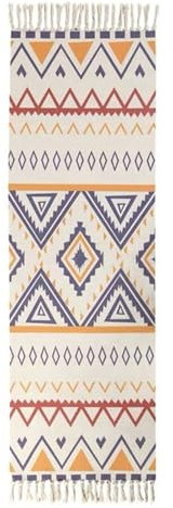 Homxi Teppich Rechteckig 60 x 130 cm + 20 cm, Outdoor Teppiche Aus Polyester, Geometrische Dreieck mit Quasten, Teppich Blau Rot Gelb Boho
