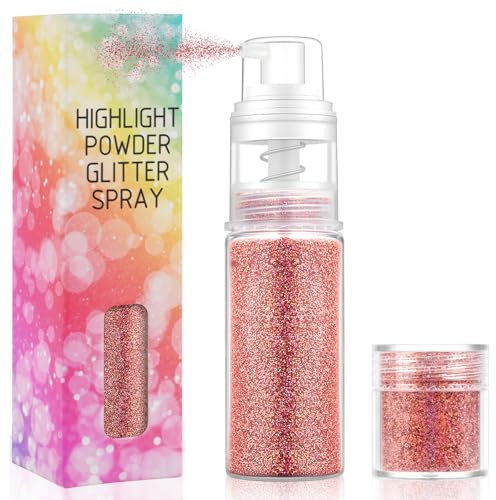 AOOWU Glitter Powder Spray, Shiny Body Glitter Spray for Women Face Glitters with Refills Loose Powder Spray Shimmer Sparkle Powder Makeup Spray for Hair Lip Nails Body Glitter Makeup(Pink)