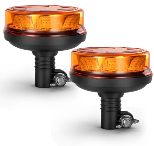 Yuanjoy 2x LED Rundumleuchte Amber IP67 12/24V für Halterung | 16 LEDs 3 Blink 3 Dreh Stroboskop Warnblinker SAE J845/ECE R65/R10 LKW Traktor Bus Baumaschinen