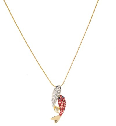 Collar con colgante de pez koi en tono dorado, acento rojo y cristal para capas simbólicas y elegantes