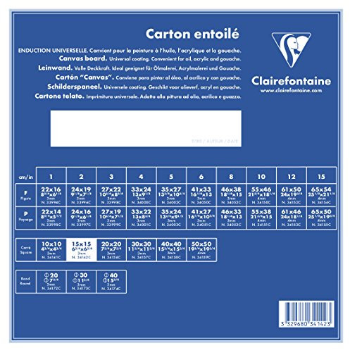 Clairefontaine 34142C - Un carton à peindre avec enduction blanche 15x15 cm (format carré), épaisseur 3mm, toilé blanc
