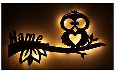 Eulen Geschenke für Frauen Kinder Mädchen Junge personalisiert mit Namen I Batteriebetriebene LED Eule Nachtlicht Lampe Baby-Geschenke zum Geburtstag Weihnachten