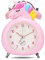 Lafocuse Einhorn Wecker Mädchen, Kinder Wecker Lautlos mit Nachtlicht, Doppelglockenwecker, Analog Wecker Rosa Ohne Ticken für Nachttisch Kinderzimmer 10cm