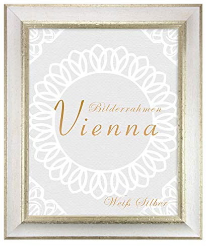 Birapa Bilderrahmen silber Vienna 40x60 cm - vintage Weiß Silber, Holzrahmen mit Zierleiste innen und außen