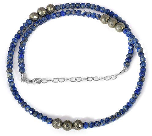 Lapislazuli-Perlen-Halskette, goldene Pyrit-Halskette, Lapislazuli-Schmuck, Pyrit-Schmuck, 925er-Sterlingsilber, Lapislazuli-Halskette als