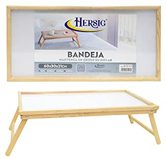 HERSIG - Bandejas para Servir Comida - Mesa para Cama - Bandeja Madera 60x30x21 CM - Bandeja Cama Resistente - Mesa Comer Sofa - Mesas Auxiliares Plegables - Bandejas Auxiliares
