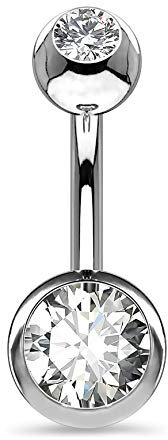 OUFER 14G Bauchnabelpiercing Titan 8 mm Stablänge Piercing Bauchnabel Lang Kurz CZ Kugeln Titanium Belly Button Piercing Navel Bars Silber 1.6mm Nabelring Frau Mann Geschenk Schmuck