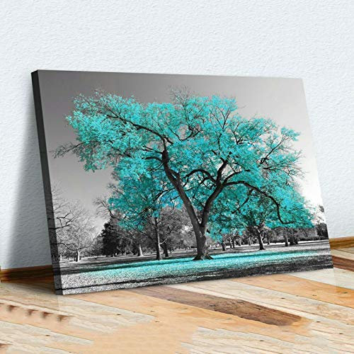 Rumlly Giclée-Kunstwerk Großdruck Malerei Petrol Türkis Blätter Leinwanddrucke für Wohnzimmer Büro Wohnkultur Poster Druck 50x70cm Rahmenlos