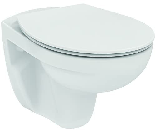 Ideal Standard TIRSO Pack wc suspendu Blanc, Cuvette sans bride, Abattant avec Frein de chute pour une fermeture douce et silencieuse, Résistant et Facile à nettoyer, R034301