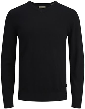 Jack & Jones Pull tricoté col en V pour homme, Noir (Black), M