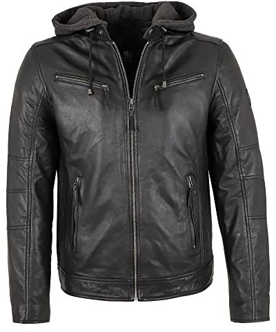 Otto Kern - Herren Echtleder Lederjacke Kapuze Lammnappa schwarz Größe 54