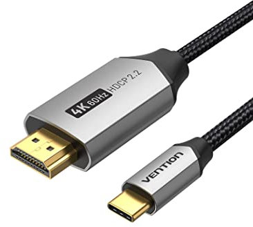 Vention Câble USB C vers HDMI 2 m, 4K@60Hz Adaptateur USB Type C vers HDMI [Compatible Thunderbolt 3] Compatible avec iPad Pro, MacBook, Mate 20, Galaxy S9/S8, Surface Book 2/Go and More