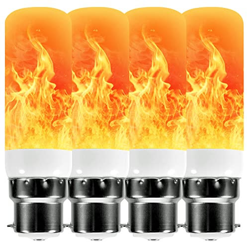 Qelus Flame Light Bulb,LED Flame Effect Light Bulbs,5W B22 Flickering Light Bulb with 3 Modes Retro Indoor Outdoor Decorationrative Lights for Home Party Decoration (4 Pcs)