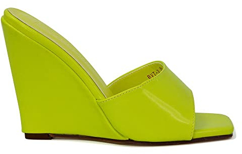 Womens Wedge Heel Sandals Ladies Slip On Square Toe Mule Shoes Size 3-8 Green