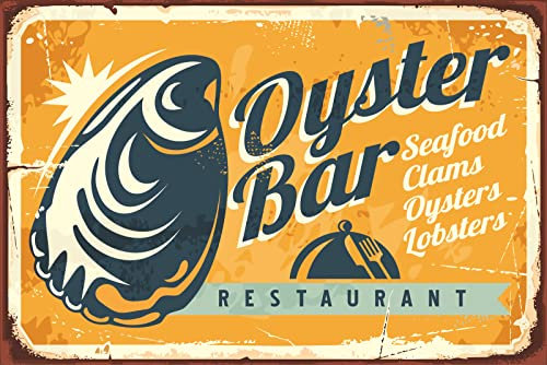 Tin Sign Blechschild 30x40 cm Oyster Bar Seafood Clams Lobsters Resturant Meeresfrüchte Muscheln Hummer Essen Wand Deko Bar Kneipe Cafe Sammler Geschenk