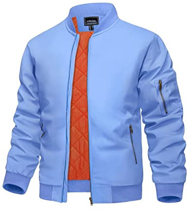 KEFITEVD Vestes Baseball Chaudes Hommes Veste Militaire d'hiver Manteaux Chauds Coupe-Vent avec 4 Poches,Bleu Clair,L