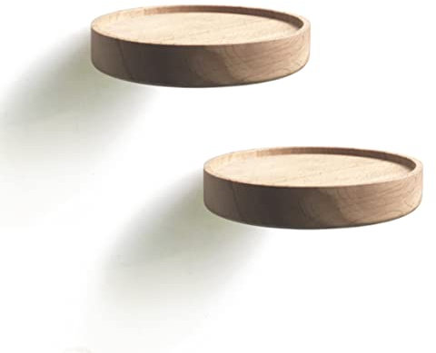 anaan Coracle Floating Shelf wood round Wall Mounted Showcase Wall Shelf Hanging Planter Storage Wooden Shelf for plants photo candle Invisible Wall Decoration Design Set of 2 (Diameter Ø4.7 inch)