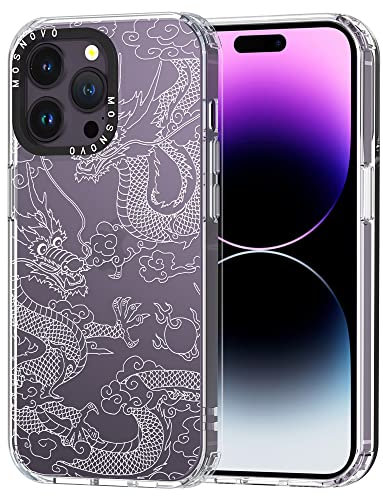 MOSNOVO Case for iPhone 14 Pro Max, [Buffertech 6.6ft Military-Grade Drop Protection] [Anti Peel Off Tech] Clear TPU Bumper Phone Case Cover Design - White Dragon