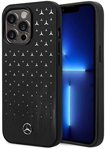CG MOBILE Mercedes-Benz Aluminium-Schutzhülle mit Sternenmuster, leicht, stoßfest, edel, vollständiger Schutz, klassisch, kompatibel mit iPhone 14 Pro 15,5 cm (6,1 Zoll), Schwarz