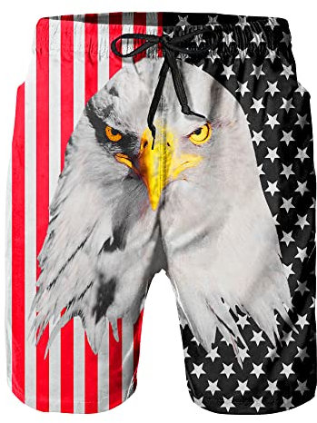 PAUFOGA Herren Sommer Casual Badehose, 3D Druck Mode Boardshorts Beachwear Hose, Adler USA-Flagge 4, M