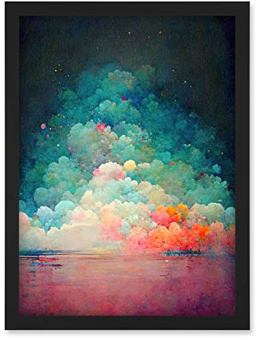 Doppelganger33 LTD Beach Sunset In Bubble Clouds Dreamy Surreal Abstract Artwork Framed Wall Art Print A4