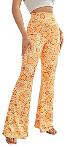 EVELUST 70er Jahre Schlaghose für Damen – St. Patrick's Day Rave Festival Outfit Hohe Taille Bell Bottom Disco Kostüm Hose(Orange, XS, 1050w)