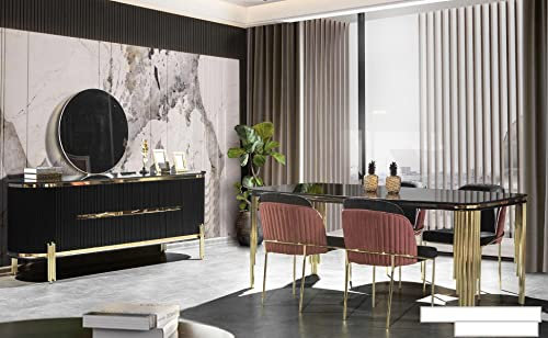 JV Möbel Luxus Esszimmer Essgarnitur Design Tisch Kommode 4X Stühle Gruppe 6tlg. Set Neu