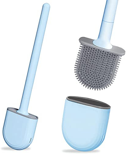 Klobürste Silikon Toilettenbürste, Blau WC Bürste, Wandmontage & Stehen Silikon Toilettenbürste Set mit Schnell Trocknendem Haltersatz für Badezimmer